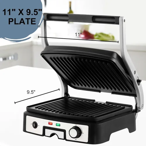 Miniatura 6 de OVENTE Sandwichera eléctrica Panini Press, parrilla interior de 1500 W con placas revestidas antiadherentes, control de temperatura y bandeja