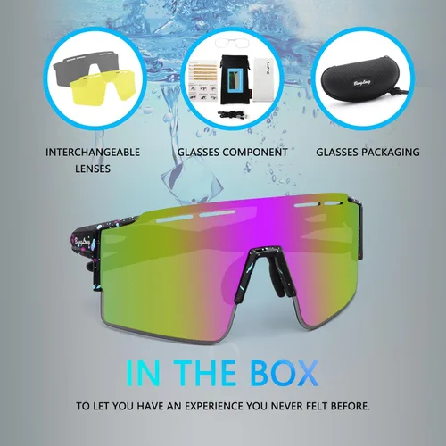Miniatura 7 de BangLong Gafas de sol de ciclismo polarizadas deportivas para hombres y mujeres con 3 lentes intercambiables para correr gafas de béisbol