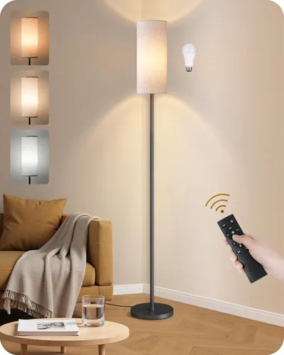 Miniatura 37 de Lámpara de pie regulable para sala de estar con control remoto e interruptor de pie, lámpara de pie de esquina, lámpara alta de pie moderna, Blanco