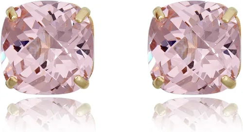 AVORA Aretes tipo dormilona de oro amarillo de 10 quilates con circonita cúbica de diamante de imitación rosa de 0.315 in, Oro amarillo, Circonia
