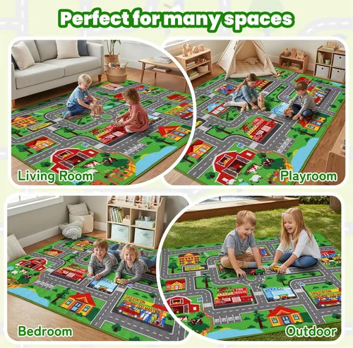 Miniatura 8 de Alfombra de juego para niños, alfombra de autos para niños, alfombra antideslizante con diseño de mapa de ciudad para niños, alfombra para sala