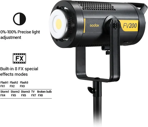 Miniatura 6 de Godox FV200 200W 2.4G Flash LED Light, CRI96+, TCLI 96+, 18000LUX, 5600K ± 200K, sincronización de alta velocidad 1/8000s, 8 modos de efectos