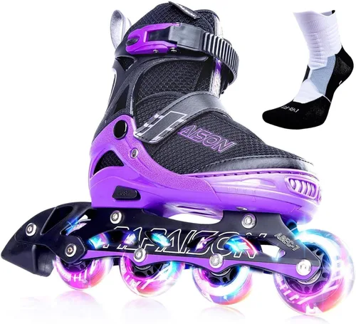 PAPAISON Patines en línea ajustables para niños y adultos con ruedas completamente iluminadas, patines de ruedas para exteriores para niñas y niños,