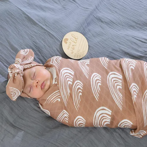 Miniatura 4 de BabyWhale Manta de muselina para envolver con sombrero y vincha con moño, juego de manta con estampado de animales para bebés niños y niñas, manta