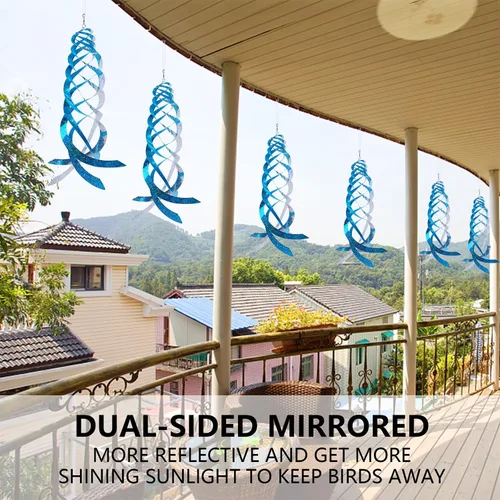 Miniatura 2 de Hausse Reflectores espirales repelentes de pájaros azules de Mylar giratorios, dispositivo reflectante colgante para disuadir aves, decorativo
