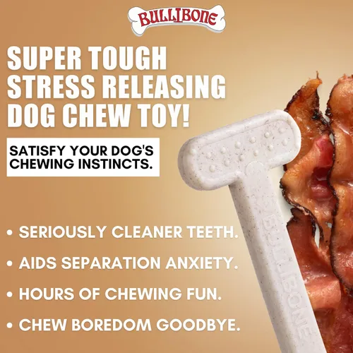 Miniatura 2 de Bullibone Juguete masticable de nailon para perros masticadores agresivos, hueso de higiene dental con sabor a tocino, juguetes duraderos