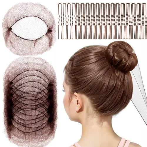 Miniatura 9 de FANDAMEI Red de pelo de 30 cm para niños, 20 redes de pelo invisibles con 40 horquillas en forma de U, redes de pelo para moños, redes de pelo