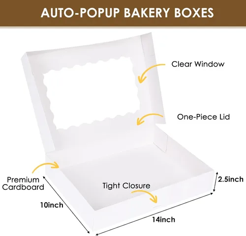Miniatura 2 de Moretoes 40 piezas Cajas para galletas, 14 x 10 x 2.5 pulgadas Cajas de panadería autodesplegables con ventana, para donas, pasteles, magdalenas