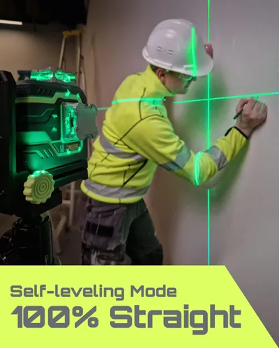 Miniatura 4 de LasGoo LG-3D Nivel láser autonivelante 3 x 360°, láser de línea cruzada con haz verde 3D para construcción y colgar cuadros, 2 baterías recargables