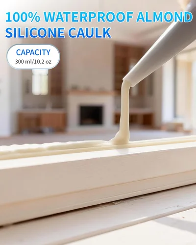 Miniatura 5 de Calafateo y sellador de silicona almendra, sellador de silicona 100% impermeable, a prueba de encogimiento y grietas, calafateo de silicona