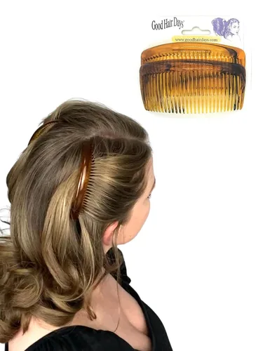 Miniatura 3 de Good Hair Days Peines laterales de Estados Unidos, 2 peines curvados grandes para el pelo de concha de tortuga para mujeres, giro francés, peinado