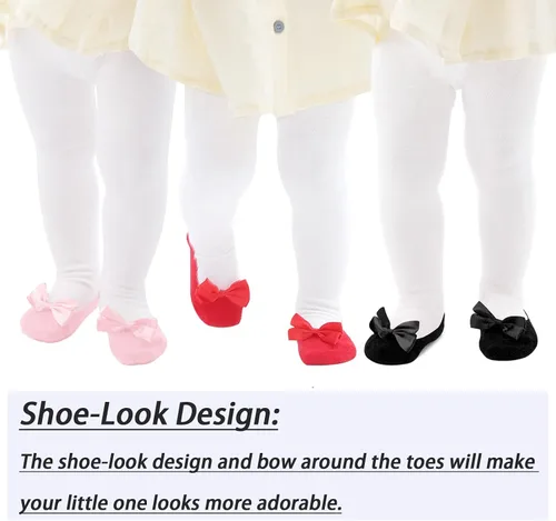 Miniatura 5 de Mini angel Mallas de bebé antideslizantes para niña, mallas lisascon aspecto de zapato, mallas sin costuras, mallas de algodón cálidas