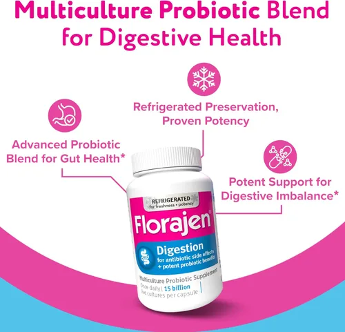 Miniatura 2 de Florajen Probióticos para la digestión, suplemento de salud intestinal con alivio del estreñimiento y la hinchazón para adultos, 30
