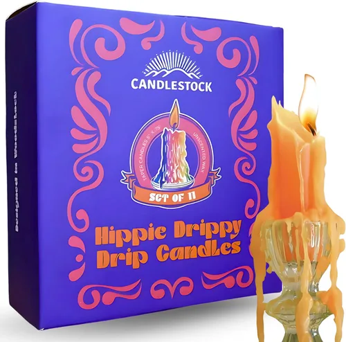 Miniatura 10 de Candlestock Hippie Drippy Drip Candles - Paquete de 11 velas cónicas de goteo – Velas de fusión de botellas de vino (arcoíris hippie)