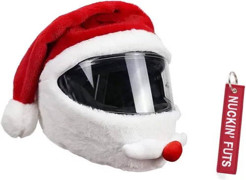 x xotic tech Cubierta para Casco de Motocicleta de Papá Noel Navideño, Cubierta de Felpa para Casco de Cara Completa de Natividad Papá Noel Sombrero