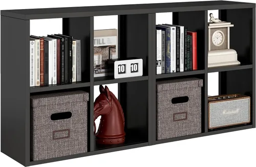 Miniatura 14 de IRONMIX Organizador de almacenamiento de 5 cubos de metal, estantería corta negra, soporte de TV para televisores de hasta 40 pulgadas, centro