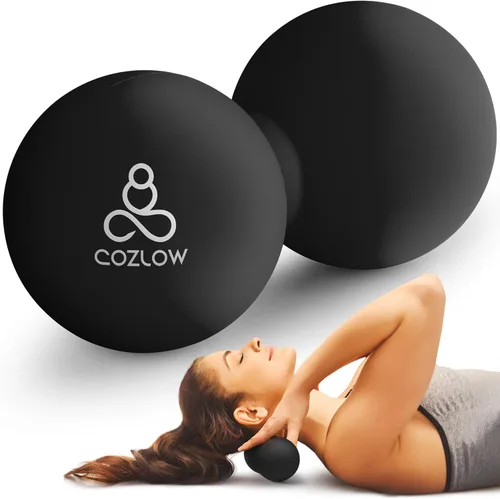 COZLOW Bola de masaje doble lacrosse – Negro – Rodillo de punto de activación de maní para movilidad, terapia de tejido profundo y liberación