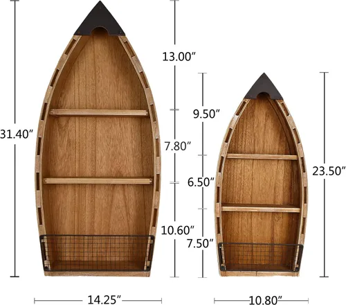 Miniatura 3 de Aecipl Estante de madera maciza para barco, decoración de pared náutica, estantería con temática de playa, estantes grandes de madera de 3 niveles
