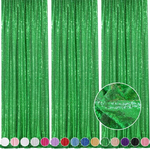 Miniatura 25 de Telón de fondo de lentejuelas moradas 2 paneles 2FTx8FT con purpurina telón de fondo cortinas para fiesta de Halloween fondo de fotos para bodas