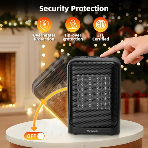 Miniatura 5 de Calentador de espacio, calentadores eléctricos de cerámica PTC de 1400 W, para interiores, portátil, calentamiento rápido 2S con termostato