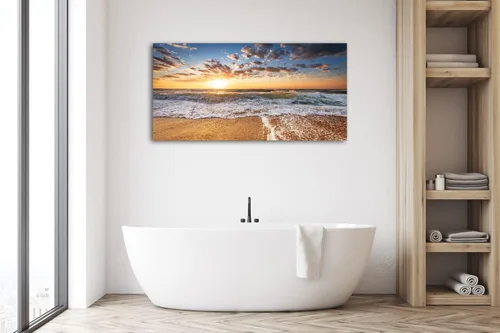 Miniatura 6 de Jiuqinghua Lienzo decorativo grande para pared, diseño de amanecer sobre el mar, 1 panel, océano, playa, olas, paisaje, pintura, obra de arte