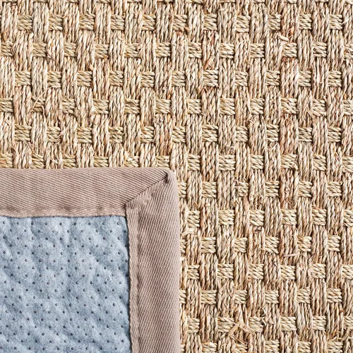 Miniatura 5 de SAFAVIEH Alfombra cuadrada de 6 pies, colección de fibra natural, natural y gris, hierba marina, patrón de tejido de canasta con borde (NF114P)