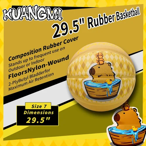 Miniatura 2 de Kuangmi Balón de baloncesto de goma de lujo, tamaño reglamentario de oficina, 7 (29.5 pulgadas), hecho para juegos de baloncesto en interiores