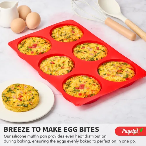 Miniatura 6 de Puyeipt Moldes de silicona para huevos de 4 pulgadas para sándwiches de desayuno, paquete de 2 moldes de silicona redondos antiadherentes