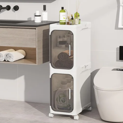 Miniatura 9 de Armario de almacenamiento de baño delgado de 2 niveles, gabinetes de almacenamiento plegables, almacenamiento de baño estrecho, organizador