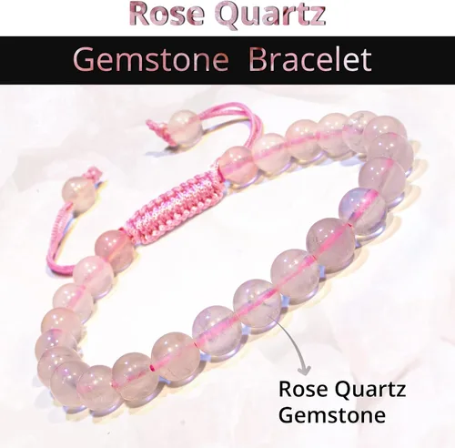 Miniatura 204 de Adjustable Crystal Bracelet – Gemstone Bead Bracelet with Adjustable Macrame String – Chic Gemstone Bracelet for Men and Women – 8mm Round Healing