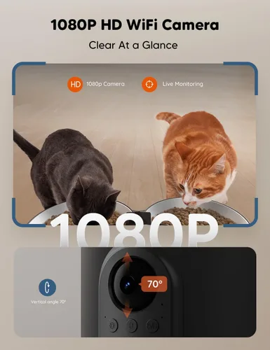 Miniatura 2 de WOPET Comedero automático para gatos con cámara para dos gatos, alimentador automático HD de 1080p, alimentador para mascotas WiFi 5G con visión
