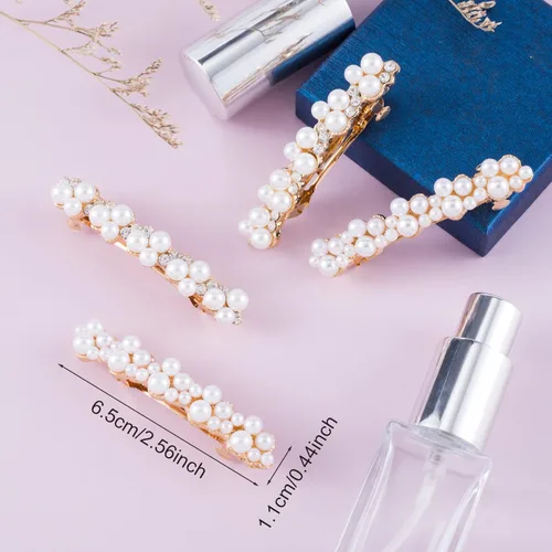 Miniatura 2 de OIIKI Pinzas para el cabello con diamantes de imitación de perlas, elegantes pasadores con alfileres para mujeres, niñas, novias, fiestas, bodas