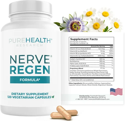 Miniatura 11 de PUREHEALTH RESEARCH Nerve Regen Formula - Suplemento de apoyo nervioso para pies y manos - con ácido alfa lipoico ALA, benfotiamina, acetil