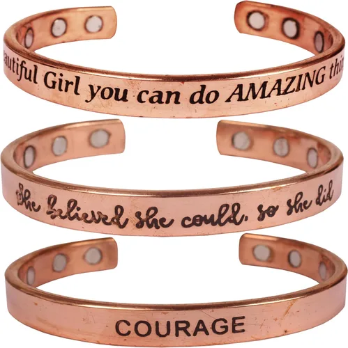 Miniatura 34 de Pulseras de cobre Touchstone regalo para hombres y mujeres joyería magnética 100% pura y sólida ajustable juego de pulseras hechas a mano