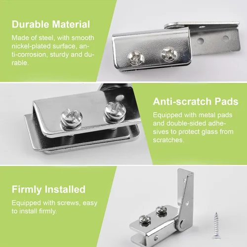Miniatura 4 de Bisagra de puerta de cristal, 2 pares de bisagras de pivote de puerta de vidrio montadas en el lado de acero, sin marco, abrazadera ajustable, kit