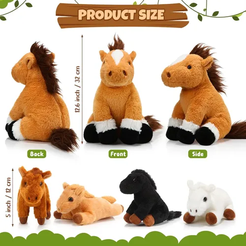 Miniatura 2 de Lenwen 5 piezas de animales de peluche de caballo de 18 pulgadas grande mamá caballo de peluche con 4 bebés en cremallera para nutrir el vientre
