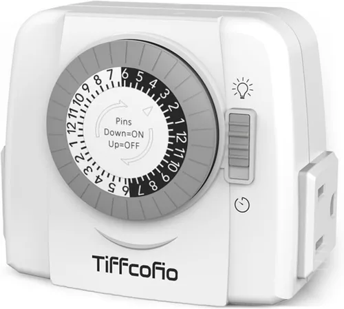 Miniatura 11 de TiFFCOFiO Temporizador de Enchufe Mecánico para Interiores, Temporizadores de 3 Clavijas para Tomas Eléctricas, Temporizador de Luz Enchufable