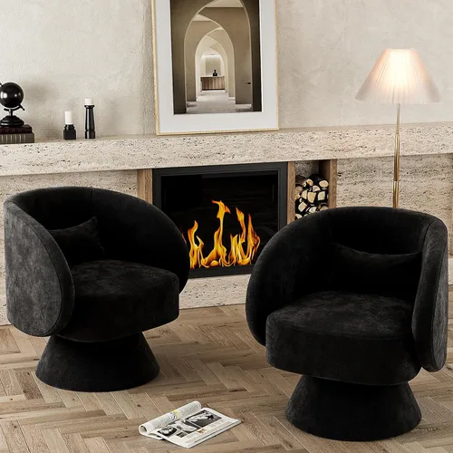 Miniatura 12 de Juego de 2 sillas giratorias de barril, sillas decorativas giratorias tapizadas para sala de estar, cómodo sillón redondo pequeño y moderno de 360