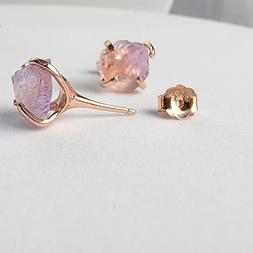 Miniatura 44 de Aretes de piedra preciosa natural en bruto con oro rosa sobre plata de ley 925, 6 a 0.276 in, regalo de piedra de nacimiento de calidad genuina