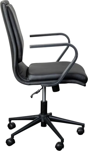 Miniatura 8 de Flash Furniture James Silla de oficina ejecutiva de diseño con respaldo medio, tapicería LeatherSoft negra, base y brazos negros, asiento giratorio