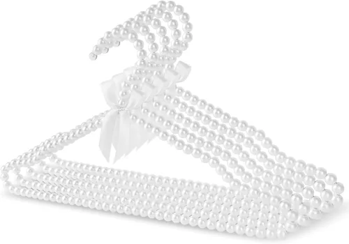 Miniatura 7 de Linkidea Paquete de 5 perchas con cuentas de perlas sintéticas, elegantes colgadores de ropa, vestidos, bodas, tiendas, pantalones, organizador