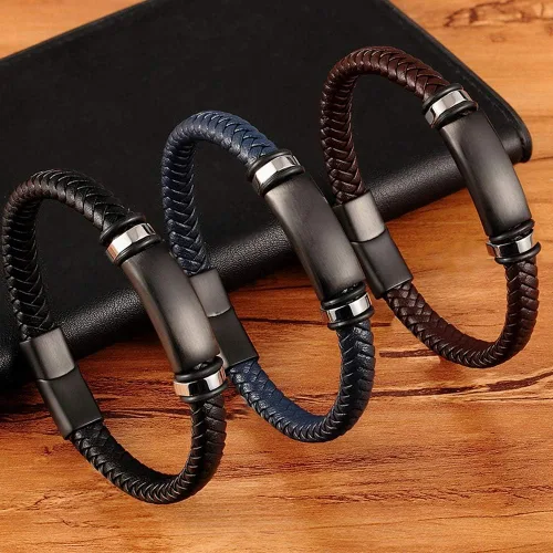 Miniatura 4 de TTNDstore 28972 - Pulseras de cuero para hombre pulseras tejidas para cumpleaños abalorios de cumpleaños joyería grabada