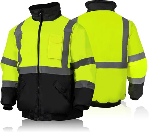 FONIRRA - Chaquetas bomber de alta visibilidad con forro polar, ANSI Clase 2, chaqueta reflectante impermeable para hombres