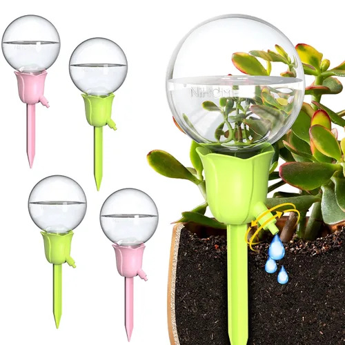 Miniatura 10 de NiHome 2 piezas de globos de riego automático para plantas de interior y exterior, bombillas de riego por goteo automático ajustables con estacas