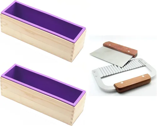Miniatura 14 de Molde de Pan de Jabón de Silicona Rectangular Flexible con Caja de Madera para Suministros de Fabricación de Jabón de 42oz.. Morado