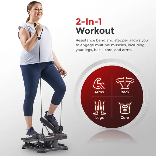 Miniatura 3 de Sunny Health & Fitness 2-in-1 Power Stepper, 400 lb Weight Capacity, Resistance Bands, Height-Adjustable, Low-Impact Cardio, Bluetooth + SunnyFit