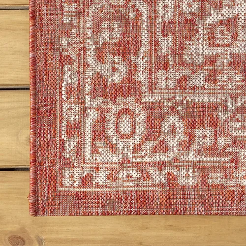 Miniatura 5 de JONATHAN Y Boho Medallion Alfombra de Área para Interiores y Exteriores 3 x 5 pies Rojo/Taupe, Malta Tejido Texturizado para Patio Trasero, Patio