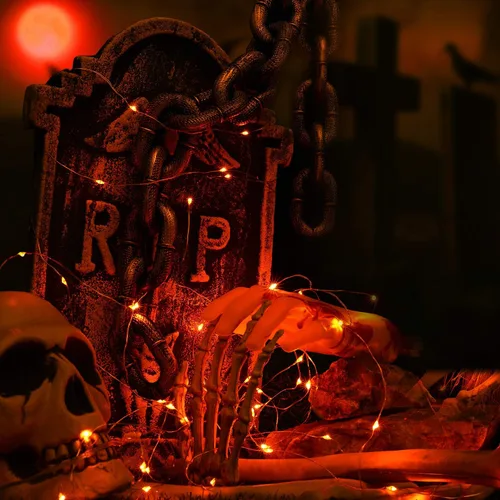 Miniatura 7 de BrizLabs Luces naranjas de Halloween, paquete de 4 luces LED de 19.47 pies, 60 luces LED naranjas, 2 modos de batería, cadena de luces de Halloween
