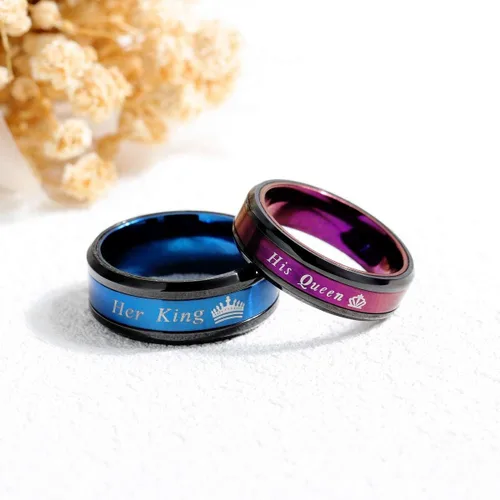 Miniatura 2 de Juego de 2 anillos a juego para parejas de rey y reina, anillos de compromiso de acero inoxidable