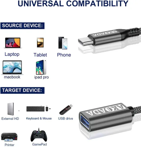Miniatura 6 de Adaptador USB C a USB 3.0 (6.6 pies), USB tipo C macho a USB 3.0 hembra OTG cable Thunderbolt3 a USB adaptador USB para iPhone 17 16 15 Pro/Pro